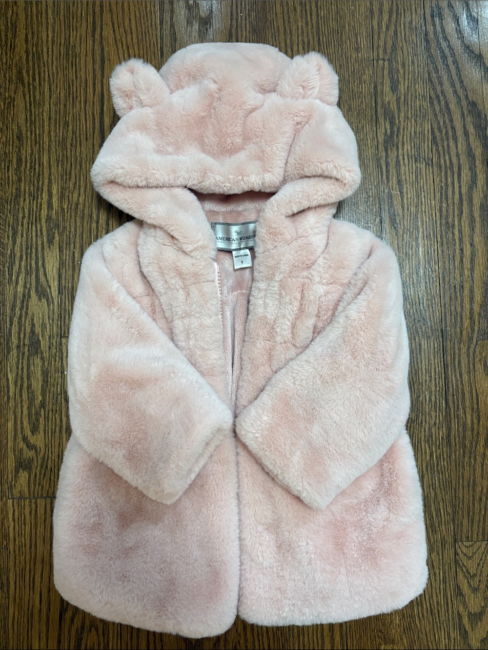 Plush Hooded Kids Coat with Ear Detail - Soft Pink